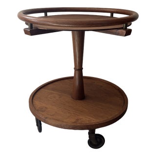 Round Wooden Serving Cart on Wheels For Sale
