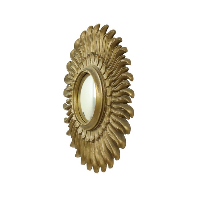 Glass Vintage Sunburst Mirror in Gold Resin, 1960s For Sale - Image 7 of 14