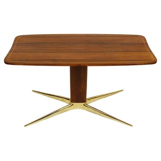 Brass and Walnut Coffee Table attributed to Oswald Haerdtl for Hagenauer, Vienna, Austria, 1950s For Sale