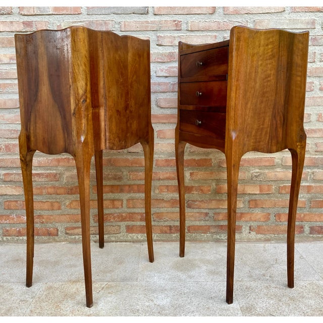 Vintage French Bedside Tables in Walnut and Iron Hardware, 1930, Set of 2 For Sale - Image 10 of 11