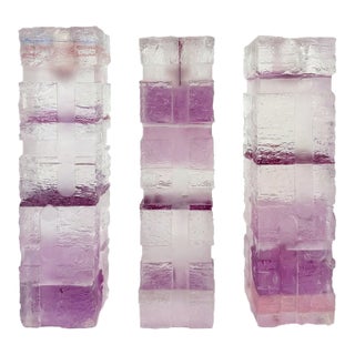 Set of 3 1970s Arctic Cut Lucite Violet Purple Candle Holders For Sale