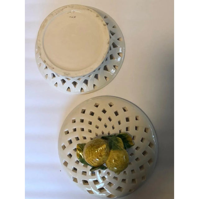 Mid 20th Century Italian Majolica White Lattice Lidded Fruit Bowl With ...