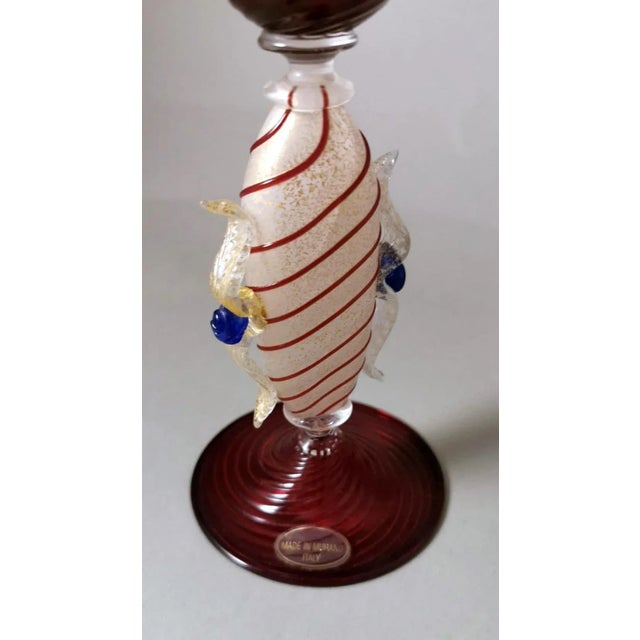 1970s 1970s Murano Glass Goblet "Tipetto" Red Blown Glass With Gold Leaf Decoration For Sale - Image 5 of 12