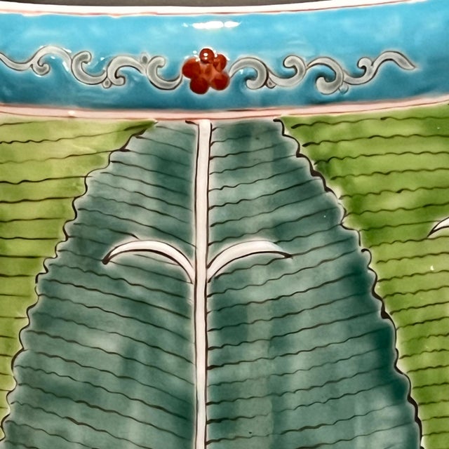 Hand-Painted Jingdezhen Porcelain Umbrella Stand – Green & Pink Bok Choy Pattern For Sale In Washington DC - Image 6 of 12