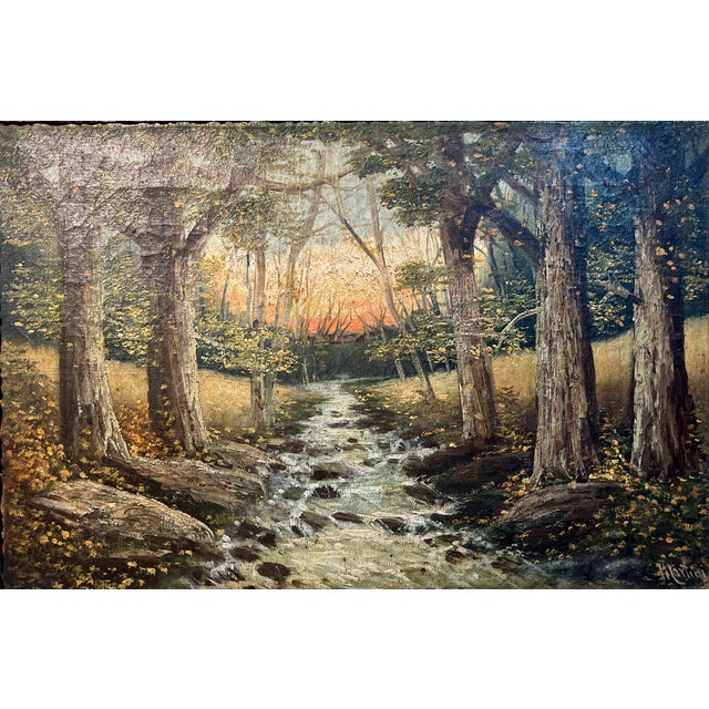 Realism Luigi Martini Oil Painting on Canvas 1800s Landscape Carved Wood Frame For Sale - Image 3 of 8