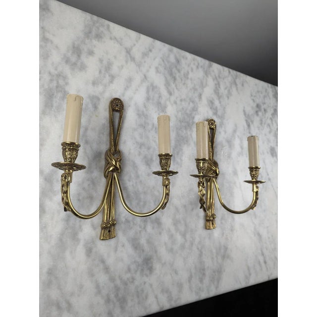 Louis XVI Style Bronze Wall Lights, Set of 2, in Very Good conditions. Up to 250V (Europe/UK Standard).The wiring of this...
