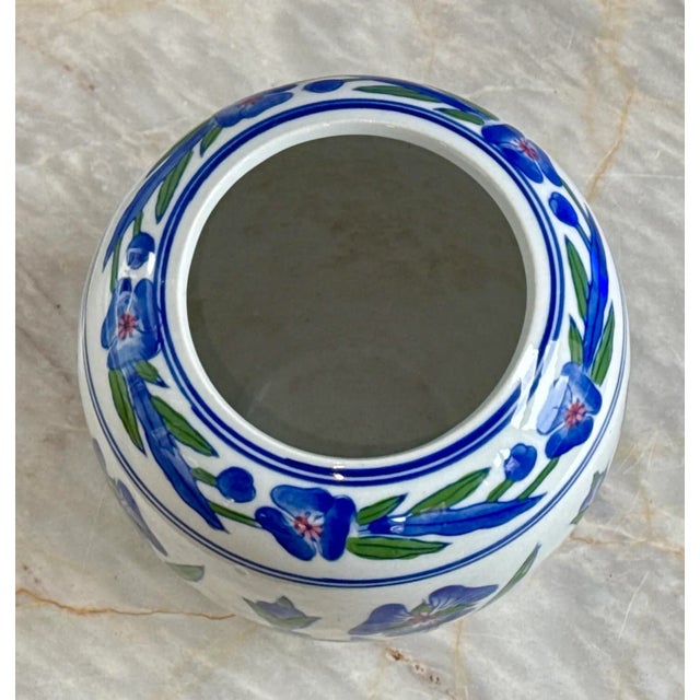 Blue Mid Century Chinese Floral Vase For Sale - Image 8 of 9