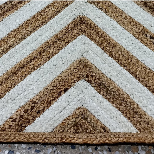 Textile Handwoven Natural Jute Geometric Chevron Doormat Rug For Sale - Image 7 of 9
