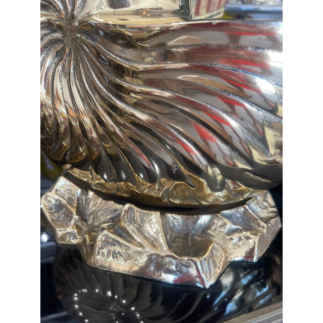 Brass Pair of Large Solid Brass Nautilus Shell Bottle Coolers or Planters For Sale - Image 8 of 11