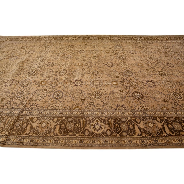 1920s Oversize Antique Tabriz Handmade Allover Designed Brown Persian Wool Rug For Sale In New York - Image 6 of 8