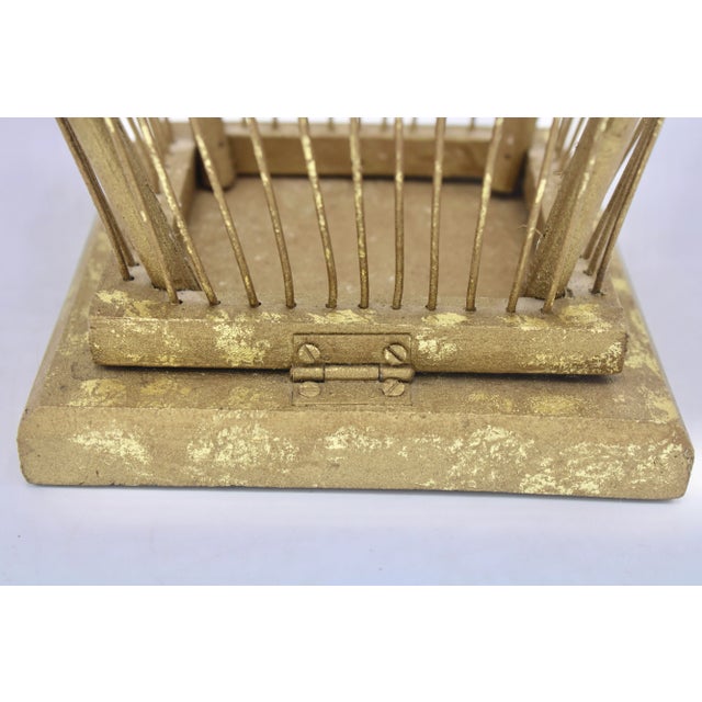 Mid Century Italian Golden Gilt Wood and Metal Wire Bird Cage For Sale In Tulsa - Image 6 of 11
