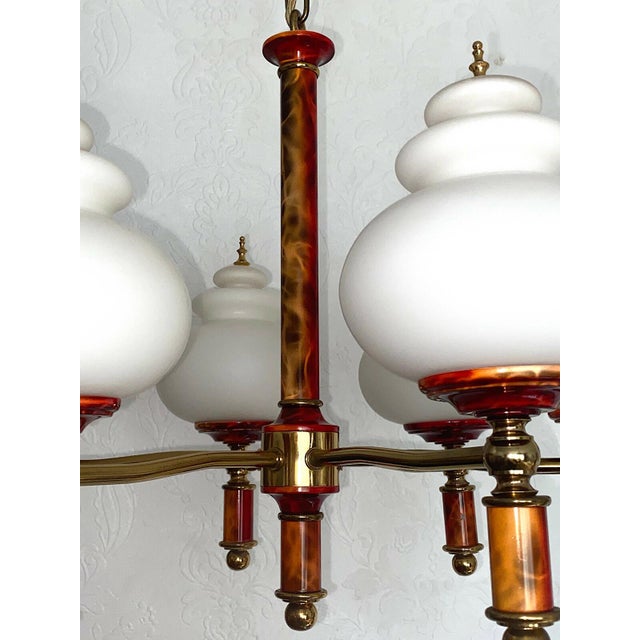 Brass Glass Ball Six Light Chandelier, 1950s For Sale - Image 8 of 10