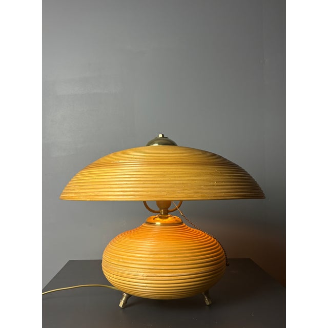 Pencil Reed Rattan Bamboo and Brass Mushroom Table Lamp, Italy, 1970s For Sale - Image 13 of 18