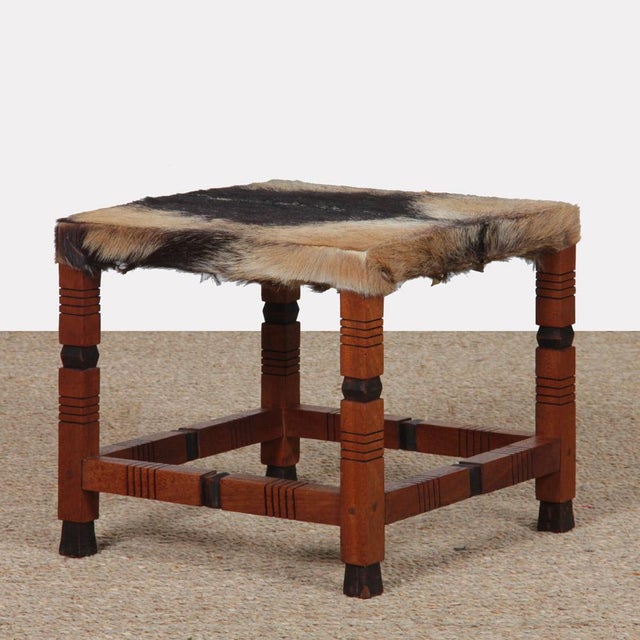 Brown Wood and Leather Stool For Sale - Image 8 of 8