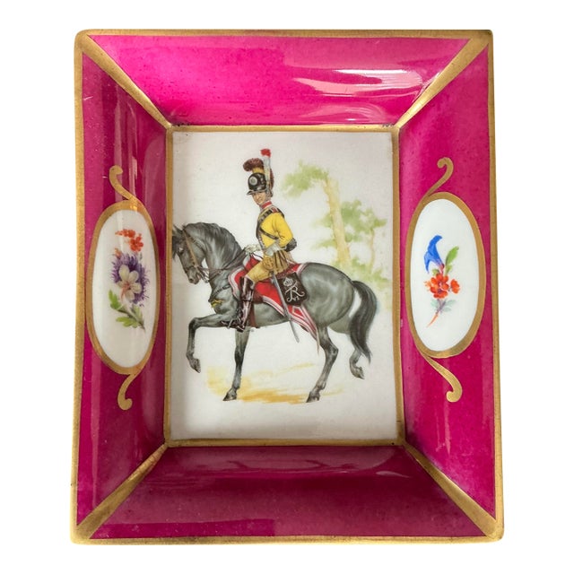 Limoges Catchall/Ashtray, Featuring a Hand-Painted Scene of a Napoleonic-Era Rider on a Horse. For Sale