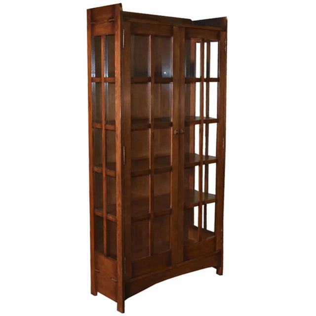 Crafters and Weavers Mission Oak Display China Cabinet / Bookcase - Michael's Cherry For Sale In Chicago - Image 6 of 6