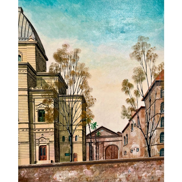 Tonino Caputo, Large Oil Painting Italian Synagogue Rome Antonio Caputo Architecture Judaica For Sale - Image 9 of 13