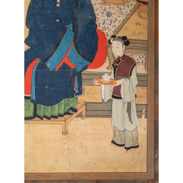 Tan 19th Century Large Chinese Ancestor Portrait Painting on Paper For Sale - Image 8 of 14
