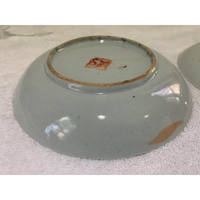 19th Century Pair of Antique Chinese Porcelain Plate Famille Rose Peach Fruit Lotus Flowers For Sale - Image 10 of 12