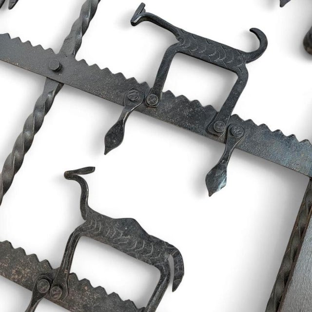 French Brutalist Forged Wrought Iron Coffee Table with Clear Glass Top and Shepherd, Dog and His Herd Decor, 1970s For Sale - Image 6 of 18