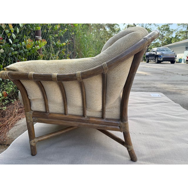 McGuire Rattan Lounge Chairs With Upholstered Seats - A Pair For Sale - Image 11 of 17