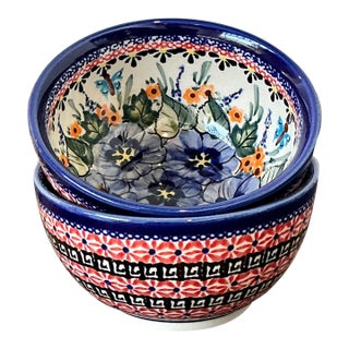 Vintage Polish Hand Painted Ceramic Bowls - Set of 2 For Sale