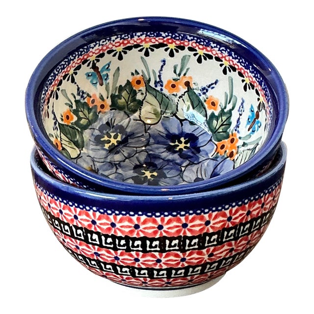 Vintage Polish Hand Painted Ceramic Bowls - Set of 2 For Sale