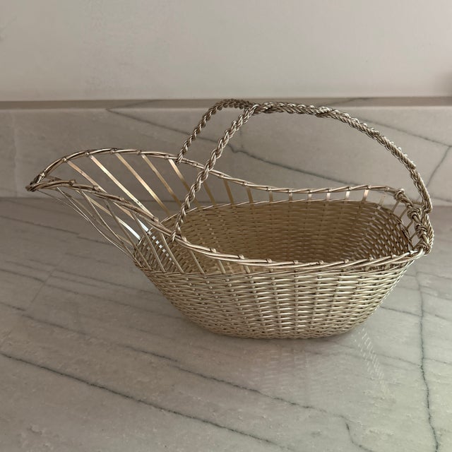 Vintage French Silver Plated Basket Wine Holder For Sale - Image 4 of 8