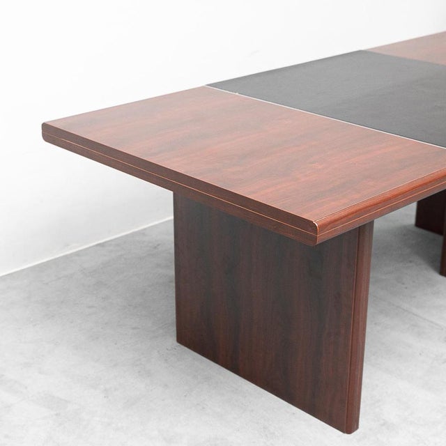 Wooden and Eco-Leather Desk Table, 1970s For Sale - Image 4 of 11