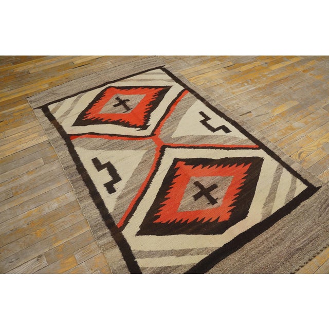 1920s Gray Geometric Kilim Antique American Navajo Rug 3'4" X 5'9" Flatweave Wool Carpet For Sale - Image 4 of 11