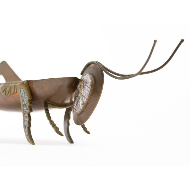 Metal Mexican Copper Brass and Abalone Grasshopper Centerpiece Sculpture For Sale - Image 7 of 11