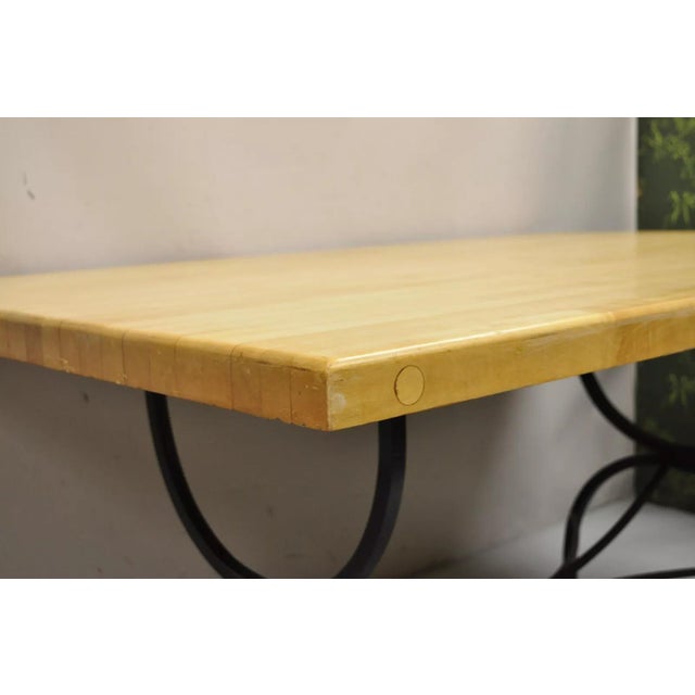 Vintage Regency Farmhouse Iron Curule Base Butcher Block Wood Top Dining Table For Sale In Philadelphia - Image 6 of 12