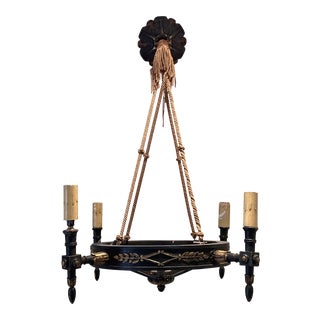 19th Century Wood Original Stained Glass Canopy Chandelier and Cording With Tassel For Sale