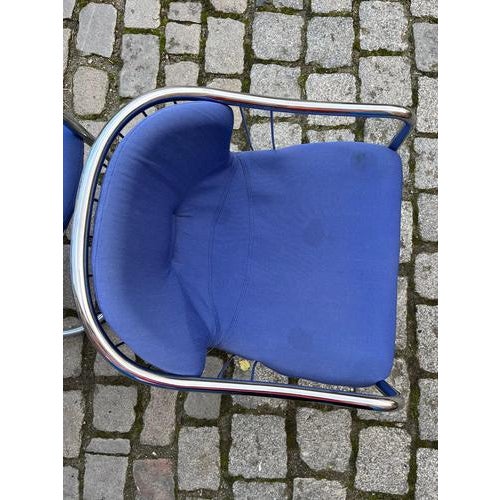 Chrome Cantilever Chairs with Blue Seats by Gastone Rinaldi for Alma, Set of 2 For Sale - Image 7 of 11