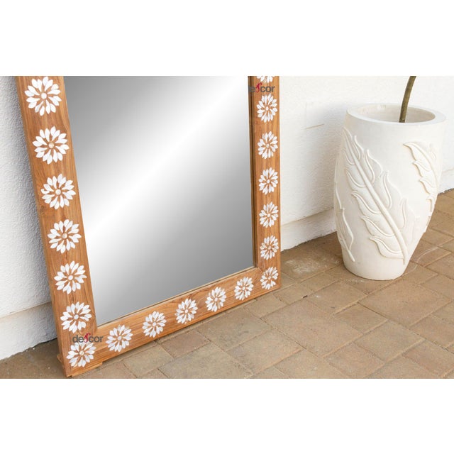 Taupe Floral Blossom Inlay Floor Mirror For Sale - Image 8 of 11