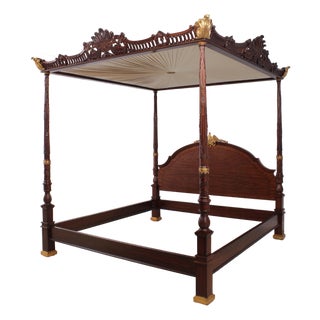 Maitland Smith George III Style King Size Mahogany Tester Canopy Bed For Sale