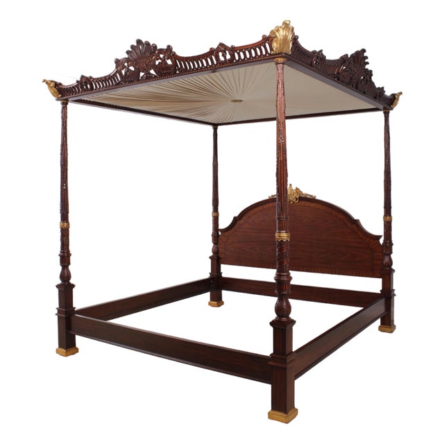 Maitland Smith George III Style King Size Mahogany Tester Canopy Bed For Sale