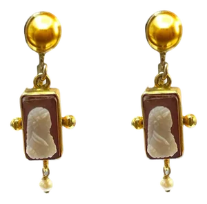 Antique 14k Yellow Gold Cameo Drop Earrings - 2 Pieces