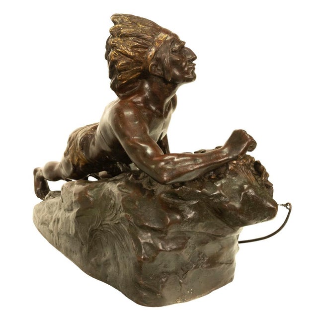 Bronze Antique French Art Deco Bronze Sculpture Native American Indian Hunter Scout by René-André Varnier, Circa 1920 For Sale - Image 8 of 18