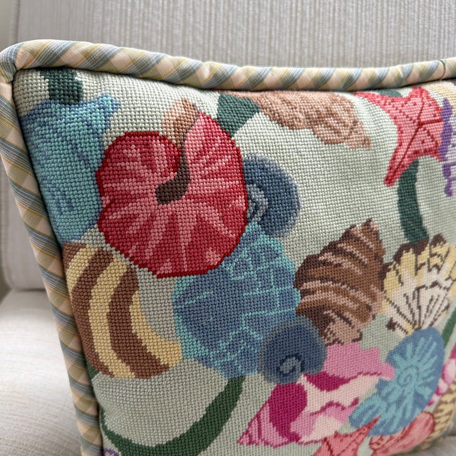 Vintage Needlepoint Seashell and Starfish Decorative Pillow For Sale - Image 4 of 11