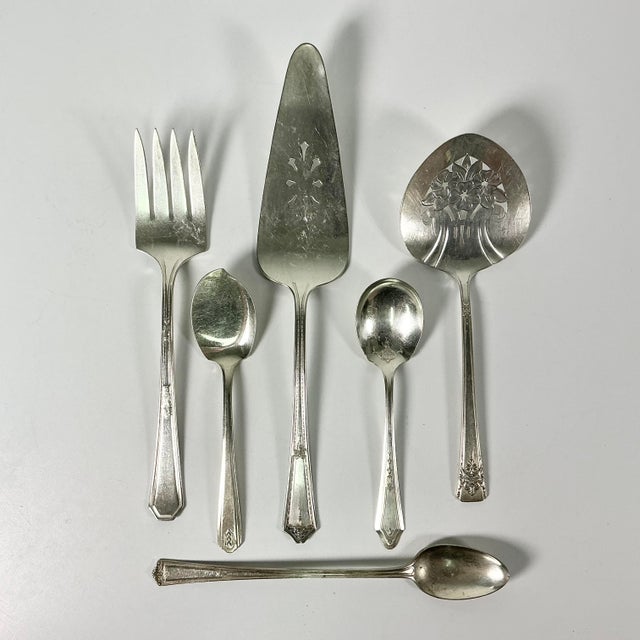 Art Deco Early 20th Century Art Deco Hollywood Regency Silverplate Serving Utensils - Set of 6. For Sale - Image 3 of 14