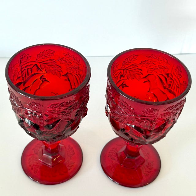 1970s Madonna Inn Ruby Red Glasses, Leaf Pattern Goblet, Fenton / Wright Set of 2 For Sale In Phoenix - Image 6 of 13