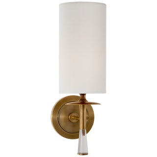 AERIN for Visual Comfort Signature Drunmore Single Sconce in Hand-Rubbed Antique Brass & Crystal with Linen Shade For Sale