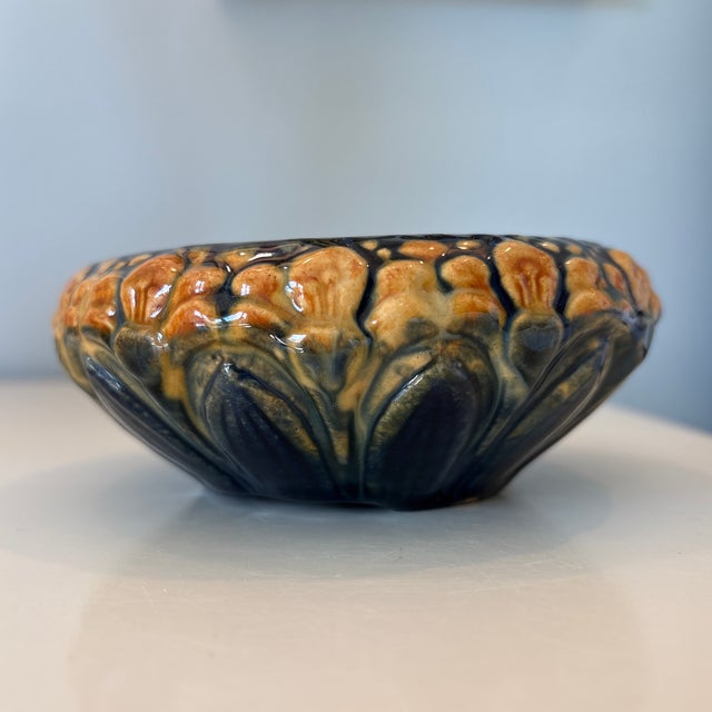 Beautiful ink blue and orange Brush McCoy decorative bowl.