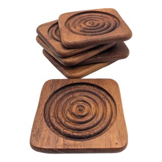 1970s Teak Wood Beverage Coasters, Set of 6 For Sale