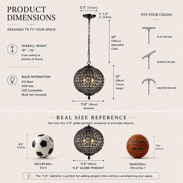 Contemporary Aloadecor W12'' Modern Glam Smoke Crystal Globe Chandelier Contemporary Black Pendant Light For Sale - Image 3 of 9