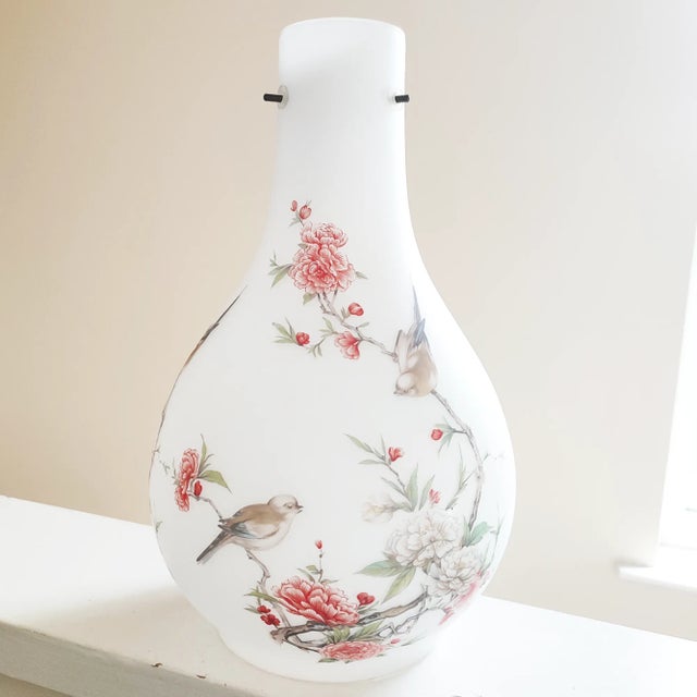 Vintage Famille Rose Opaque Satin Glass Pendant Lightshade, 1920s For Sale - Image 4 of 13