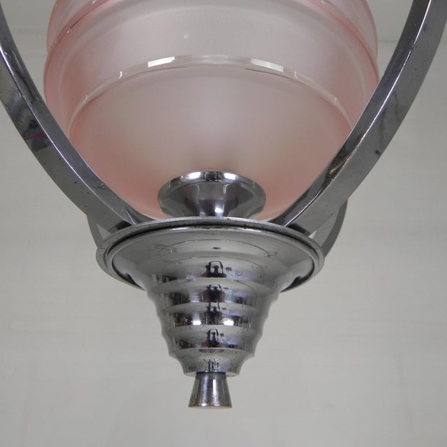Art Deco Pendant Lamp with Glass Shade and Chrome Frame, 1930s For Sale - Image 13 of 18