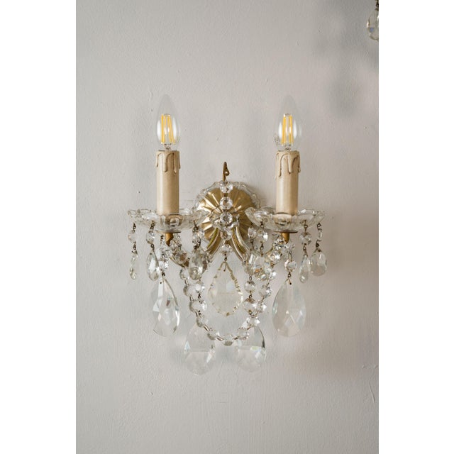 Triptych of Maria Theresa Style Crystal Wall Lamps, 1940s, Set of 3 For Sale - Image 9 of 12