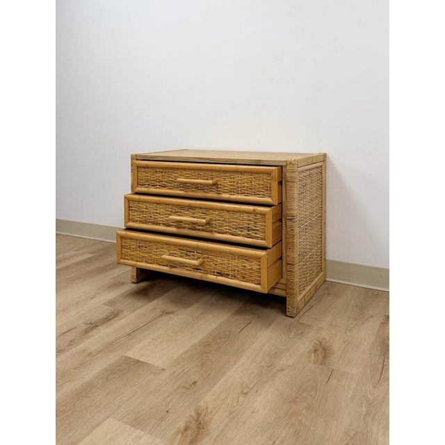 Vintage Chest Coastal Wicker Rattan Three Drawer Boho Hollywood Regency Dresser For Sale - Image 13 of 13